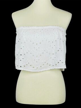 Hollister Bandeau Tube Top Sz S White Eyelet Whimsigoth Fairy Boho Cottagecore